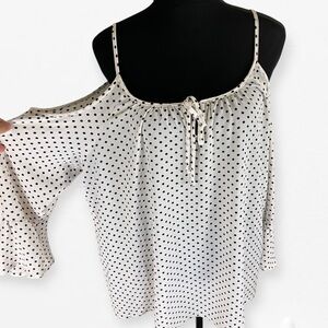 Jules & Leopold Black and White polka dot Open Cold shoulder strap top Blouse XL